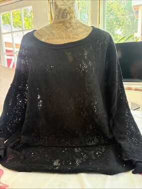 Free People Black Openwork Lace Sweater
